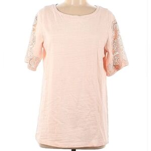 Ann Taylor Loft Pink Short Sleeve Shirt with Lace Detail, Size Medium